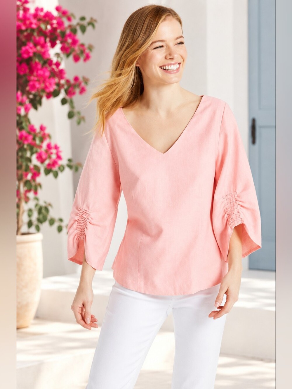 NWOT M&S COLLECTION Ruched Sleeve V-Neck Blouse